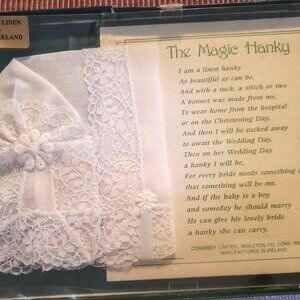 Sweet Vintage Irish Linen and Lace Christening Bonnet